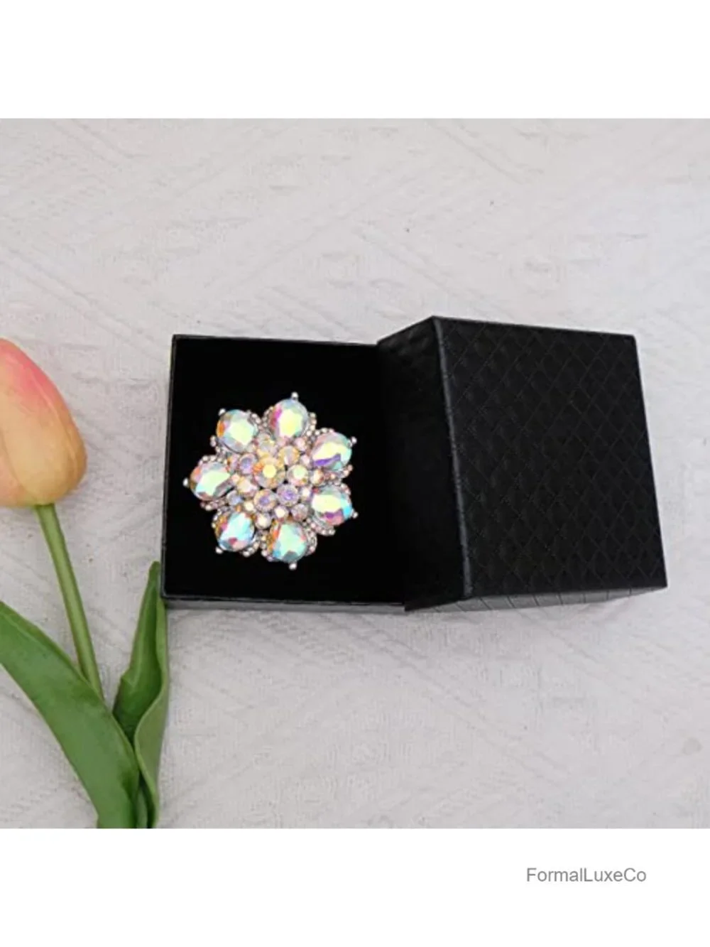Crystal Flower Statement Ring Stretch Adjustable Party Prom Jewelry